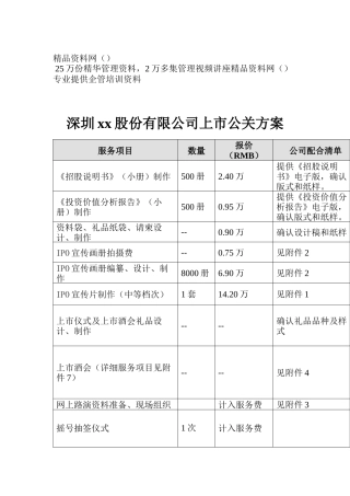 深圳xx股份有限公司上市公关方案