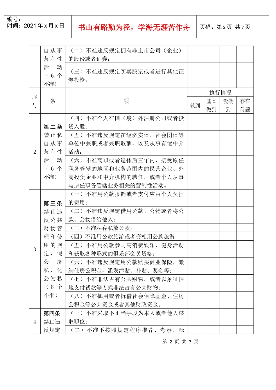 湖北省党员领导干部《廉政准则》执行情况对照检查表_第2页