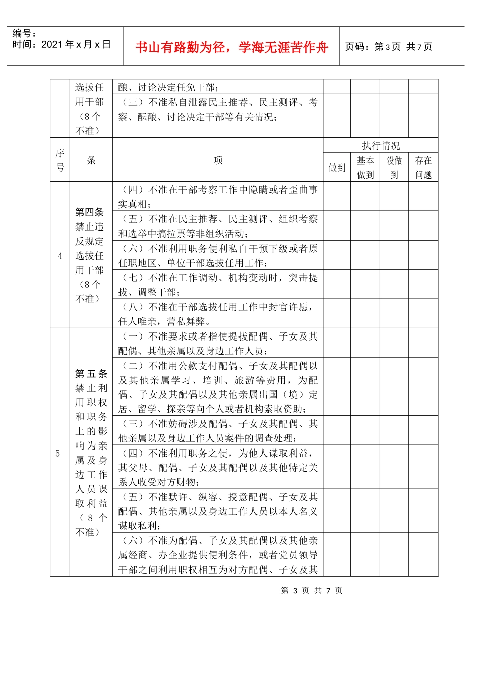 湖北省党员领导干部《廉政准则》执行情况对照检查表_第3页