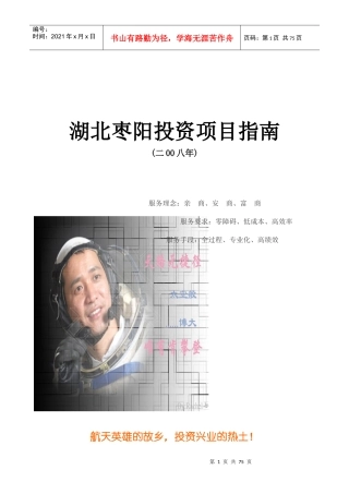 湖北枣阳投资项目指南(二00八年)(doc67页)