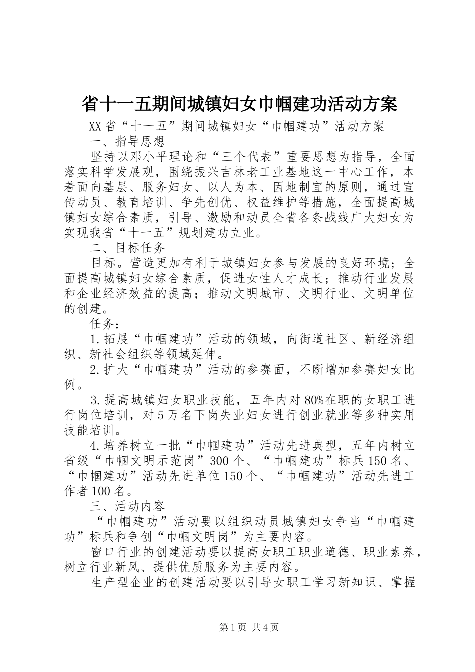 省十一五期间城镇妇女巾帼建功活动方案_第1页