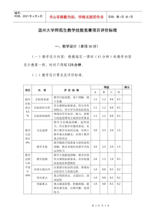 温州大学师范生教学技能竞赛项目评价标准