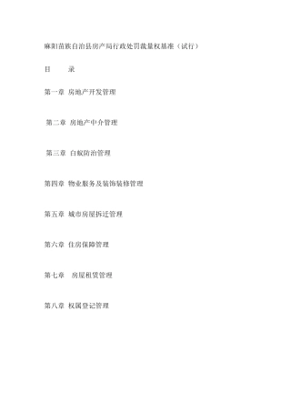 麻阳苗族自治县房产局行政处罚裁量权基准(试行)