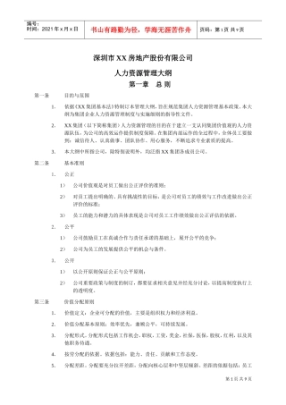 深圳某某房地产公司人力资源管理大纲