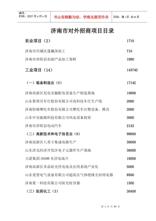济南市对外招商项目目录