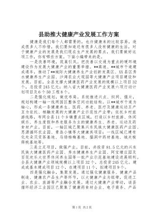 县助推大健康产业发展工作方案