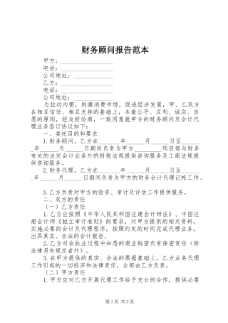 财务顾问报告范本 