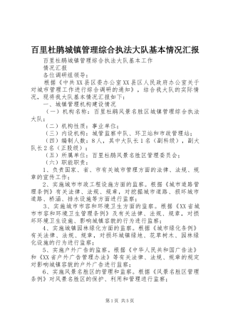百里杜鹃城镇管理综合执法大队基本情况汇报 