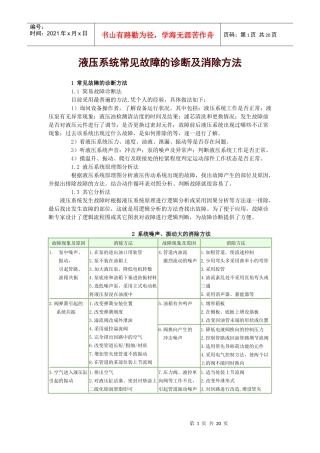 液压系统常见故障的诊断及消除方法