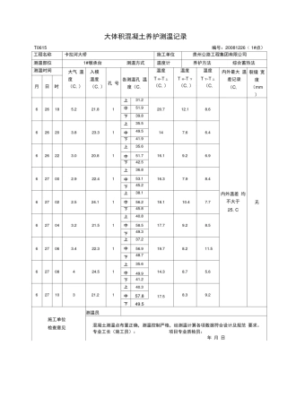 大体积混凝土温控记录