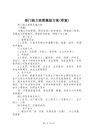 部门独立核算激励实施方案(草案) 