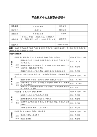 军品技术中心主任职务说明书