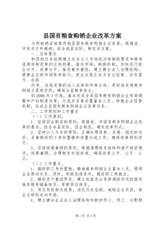 县国有粮食购销企业改革实施方案 