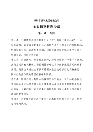 深圳市燃气集团有限公司全面预算管理办法