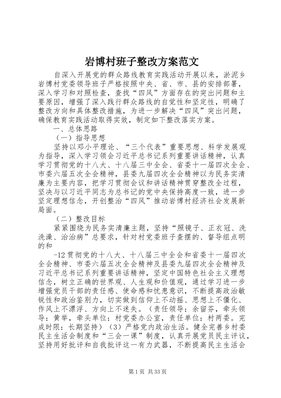 岩博村班子整改方案范文_第1页