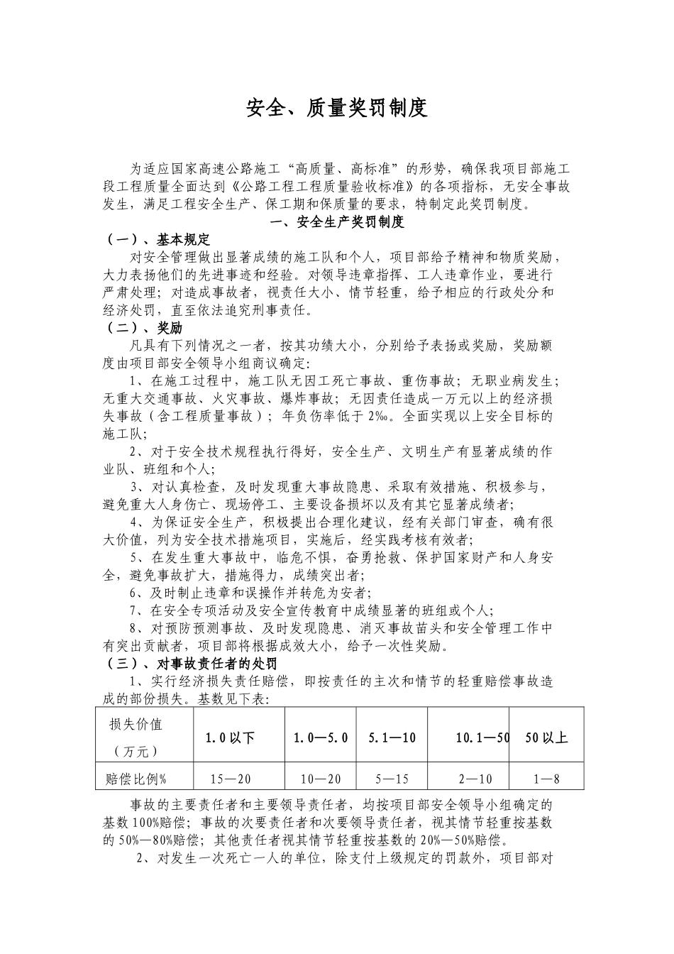 安全质量奖罚制度14152709022_第1页