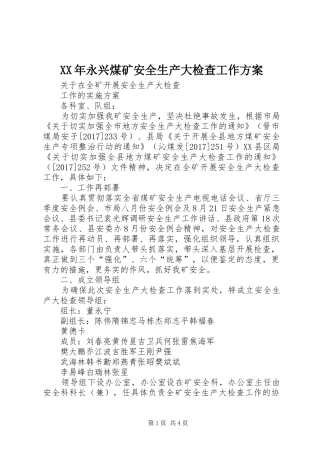 XX年永兴煤矿安全生产大检查工作实施方案 