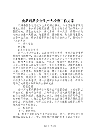 食品药品安全生产大检查工作实施方案 