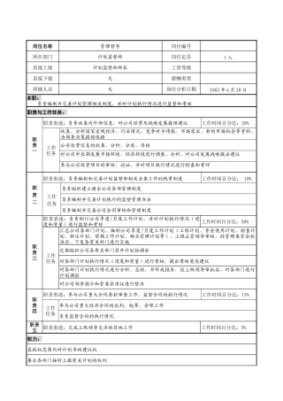 明达集团计划监督部管理督导职务说明书