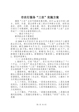 市农行服务“三农”方案 