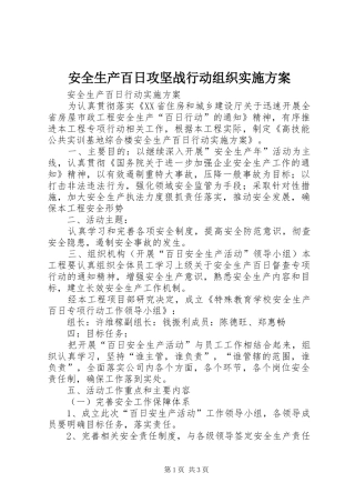 安全生产百日攻坚战行动组织方案 