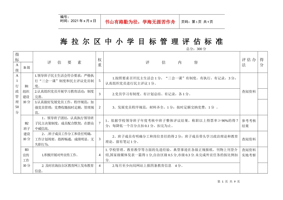 海拉尔区中小学目标管理评估标准_第1页