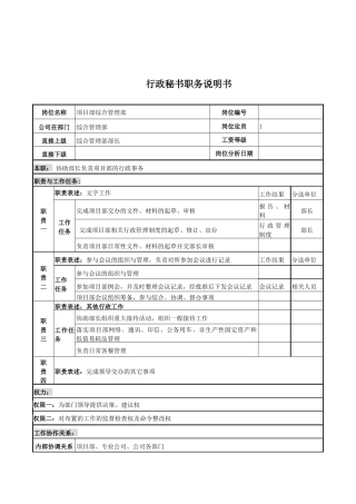 电力公司行政秘书岗位说明书