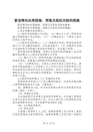 紧急情况处理措施、应急预案及抵抗风险的措施 