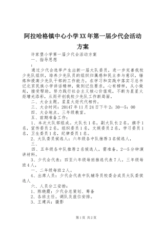 阿拉哈格镇中心小学XX年第一届少代会活动实施方案 