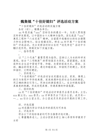 魏集镇“十佳好媳妇”评选活动实施方案 