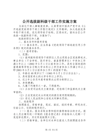 公开选拔副科级干部工作方案 