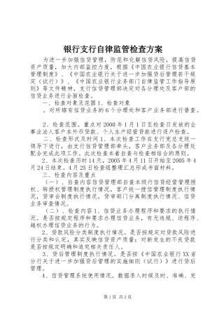 银行支行自律监管检查实施方案 