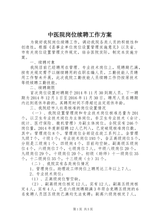 中医院岗位续聘工作方案