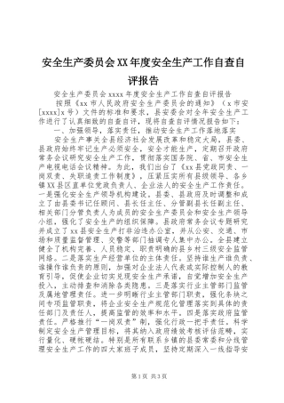 安全生产委员会XX年度安全生产工作自查自评报告 