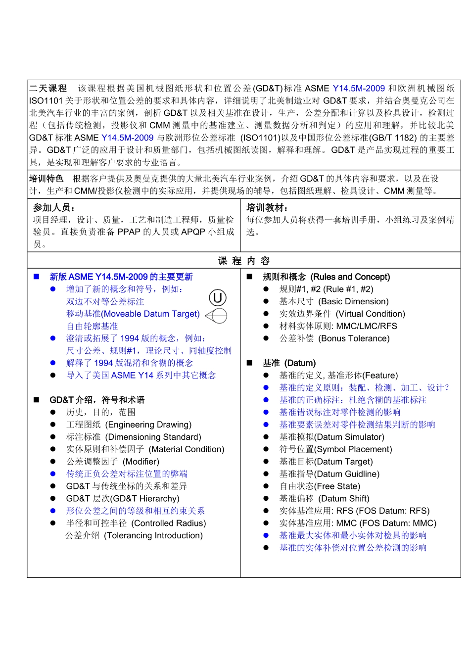 二天课程-gdt培训，二天课程，奥曼克公司提供。几何尺寸和公差阐述_第1页