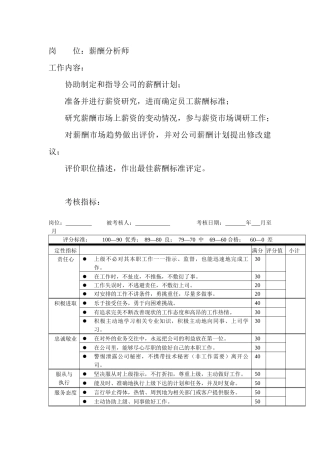 岗位工作内容和年度定性考核指标-薪酬分析师