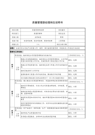 奥康集团质量管理部经理岗位说明书