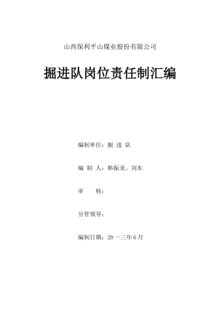 掘进队岗位责任制范本
