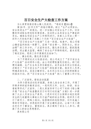 百日安全生产大检查工作实施方案 