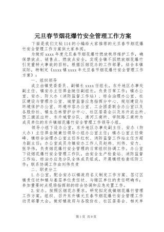 元旦春节烟花爆竹安全管理工作方案