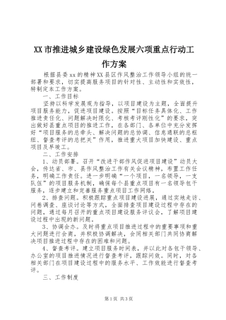 XX市推进城乡建设绿色发展六项重点行动工作实施方案 