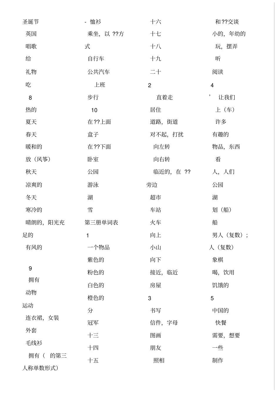 外研版(三年级起)小学英语单词汇总默写表(汉译英)_第3页