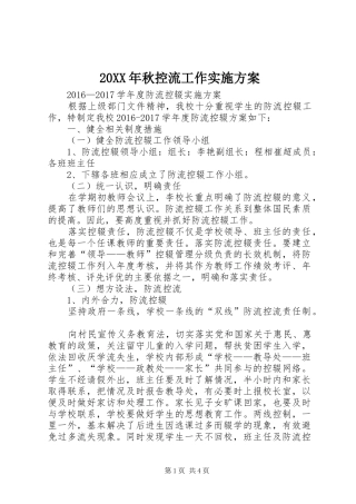 XX年秋控流工作方案 