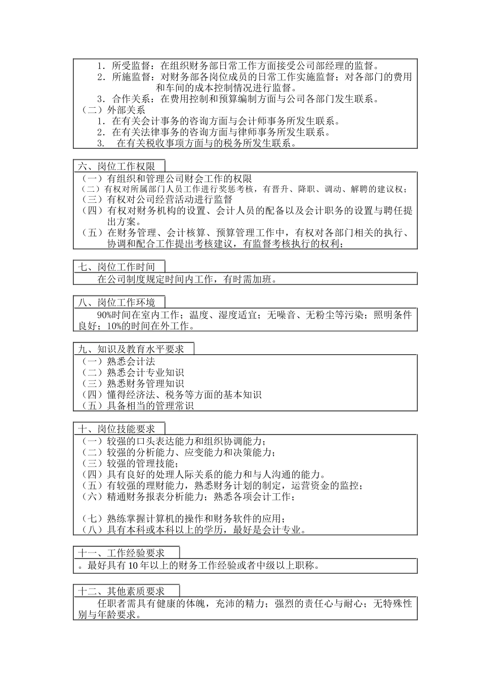 登康口腔护理用品股份有限公司财务部长岗位说明书_第3页