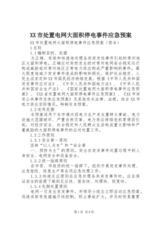 XX市电网大面积停电事件应急预案 