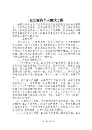 企业党员个人整改实施方案 