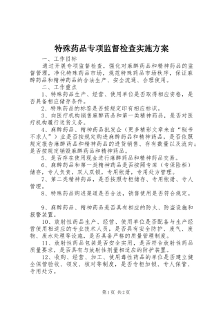 特殊药品专项监督检查实施方案