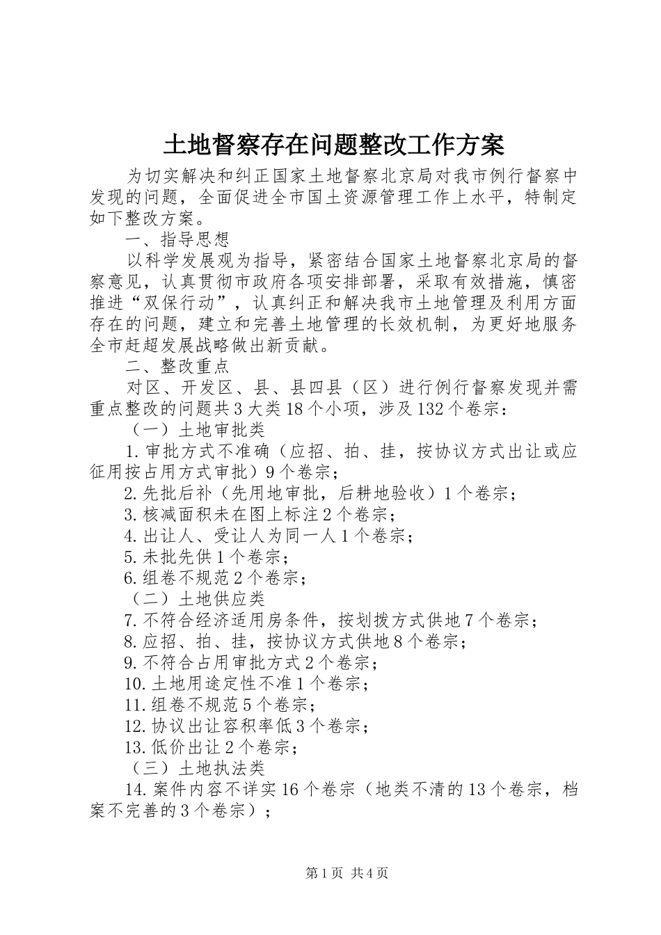 土地督察存在问题整改工作方案_第1页