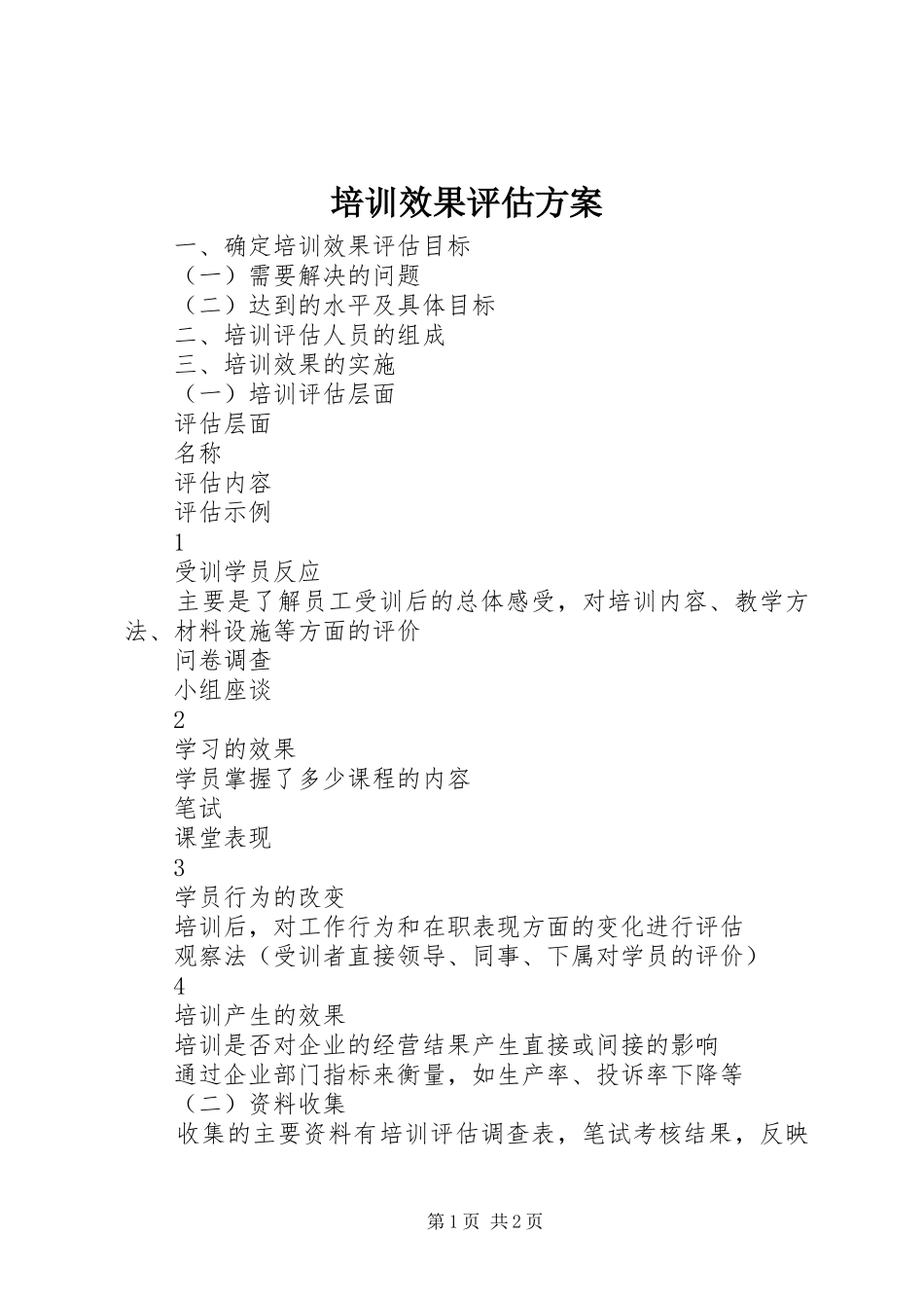 培训效果评估实施方案 _第1页