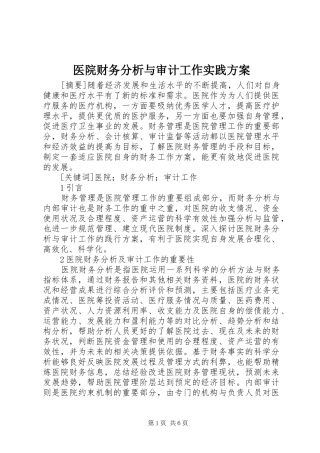医院财务分析与审计工作实践方案